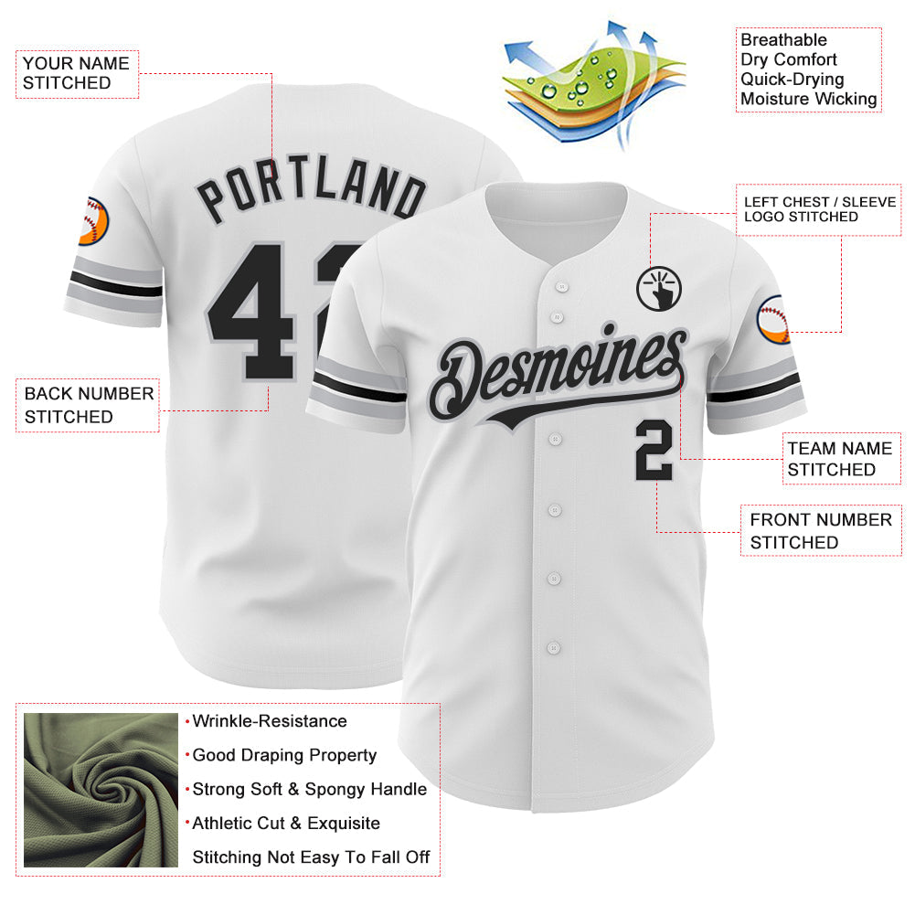 Custom White Black-Gray Authentic Baseball Jersey - Sky-Custom