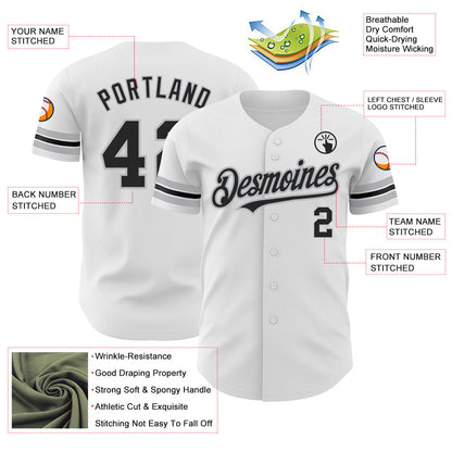 Custom White Black-Gray Authentic Baseball Jersey - Sky-Custom