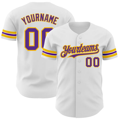 Custom White Purple-Gold Authentic Baseball Jersey - Sky-Custom