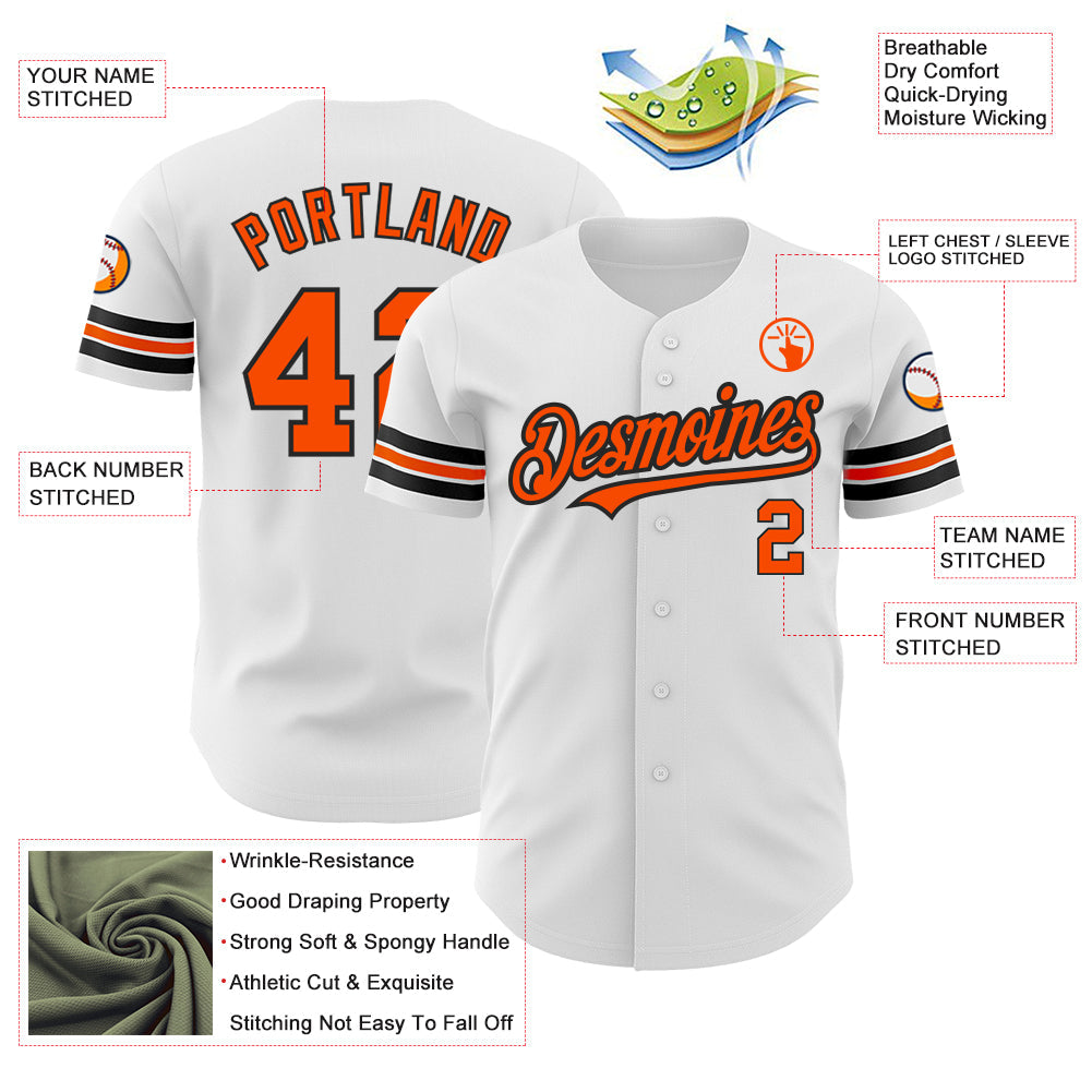 Custom White Orange-Black Authentic Baseball Jersey - Sky-Custom