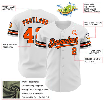 Custom White Orange-Black Authentic Baseball Jersey - Sky-Custom