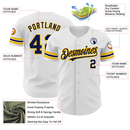 Custom White Navy-Gold Authentic Baseball Jersey - Sky-Custom