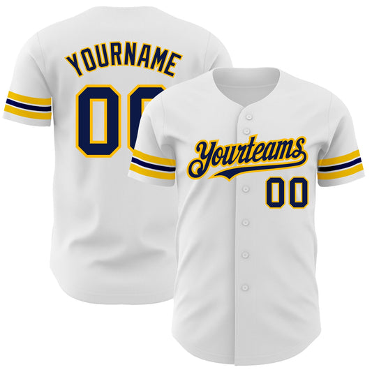 Custom White Navy-Gold Authentic Baseball Jersey - Sky-Custom
