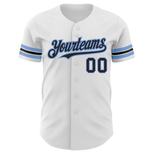 Custom White Black-Powder Blue Authentic Baseball Jersey - Sky-Custom