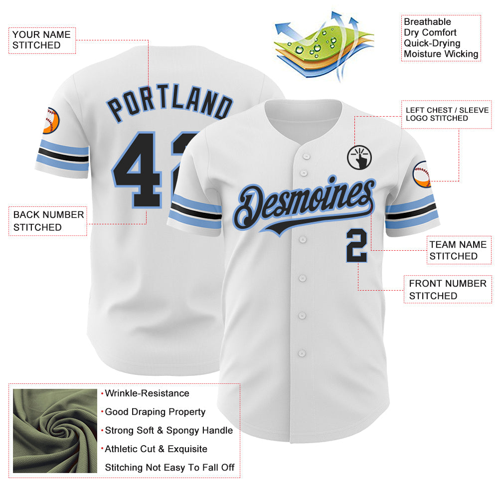 Custom White Black-Powder Blue Authentic Baseball Jersey - Sky-Custom