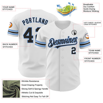 Custom White Black-Powder Blue Authentic Baseball Jersey - Sky-Custom