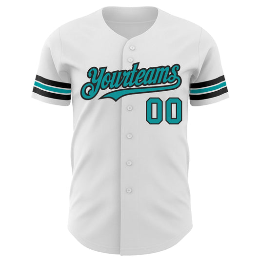Custom White Teal-Black Authentic Baseball Jersey - Sky-Custom