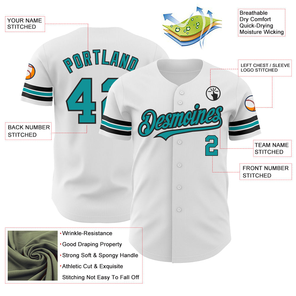 Custom White Teal-Black Authentic Baseball Jersey - Sky-Custom