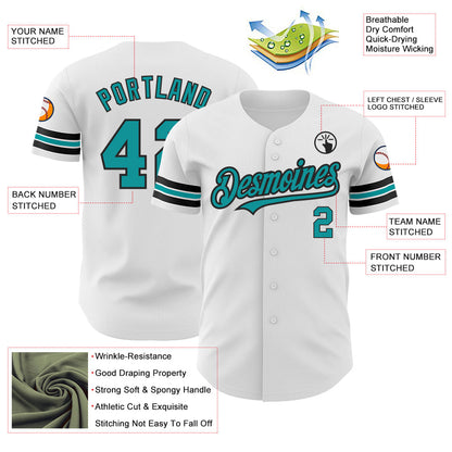 Custom White Teal-Black Authentic Baseball Jersey - Sky-Custom