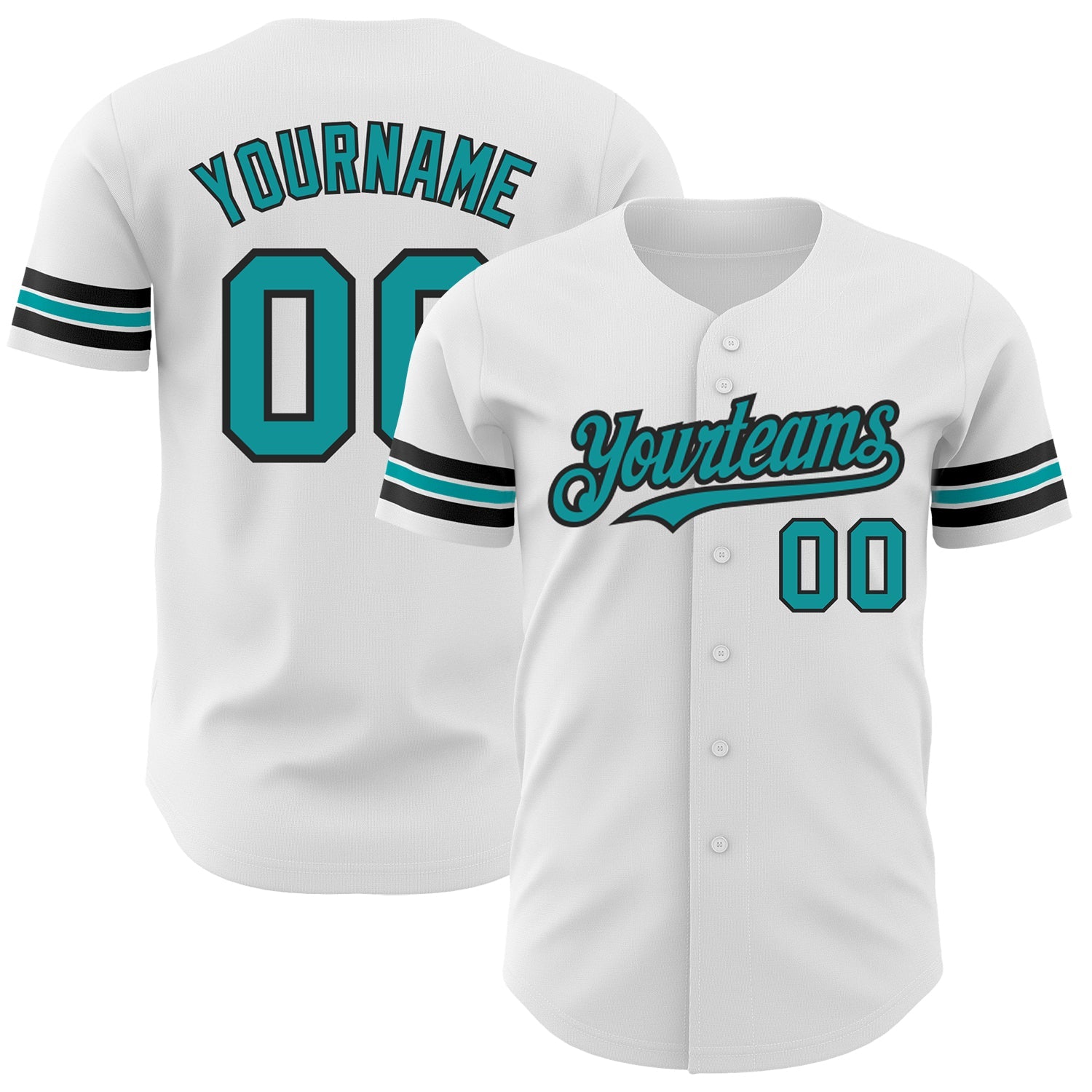 Custom White Teal-Black Authentic Baseball Jersey - Sky-Custom