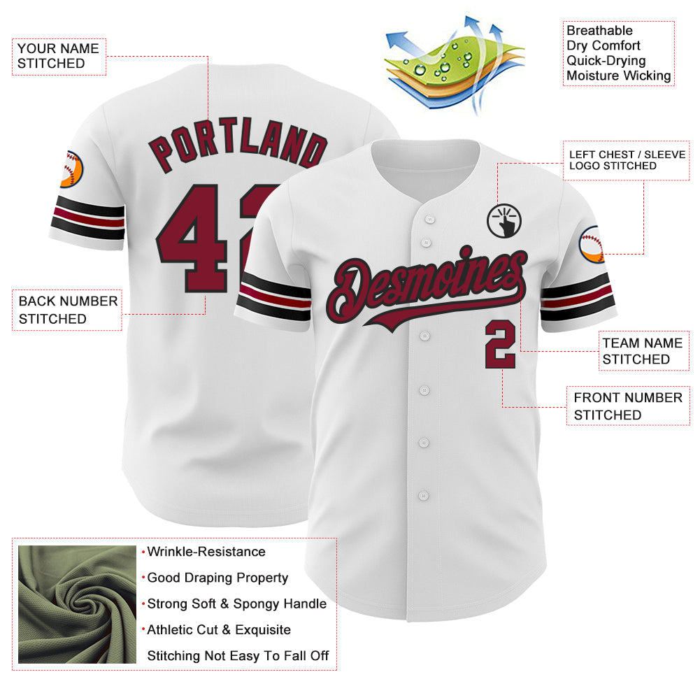 Custom White Crimson-Black Authentic Baseball Jersey - Sky-Custom