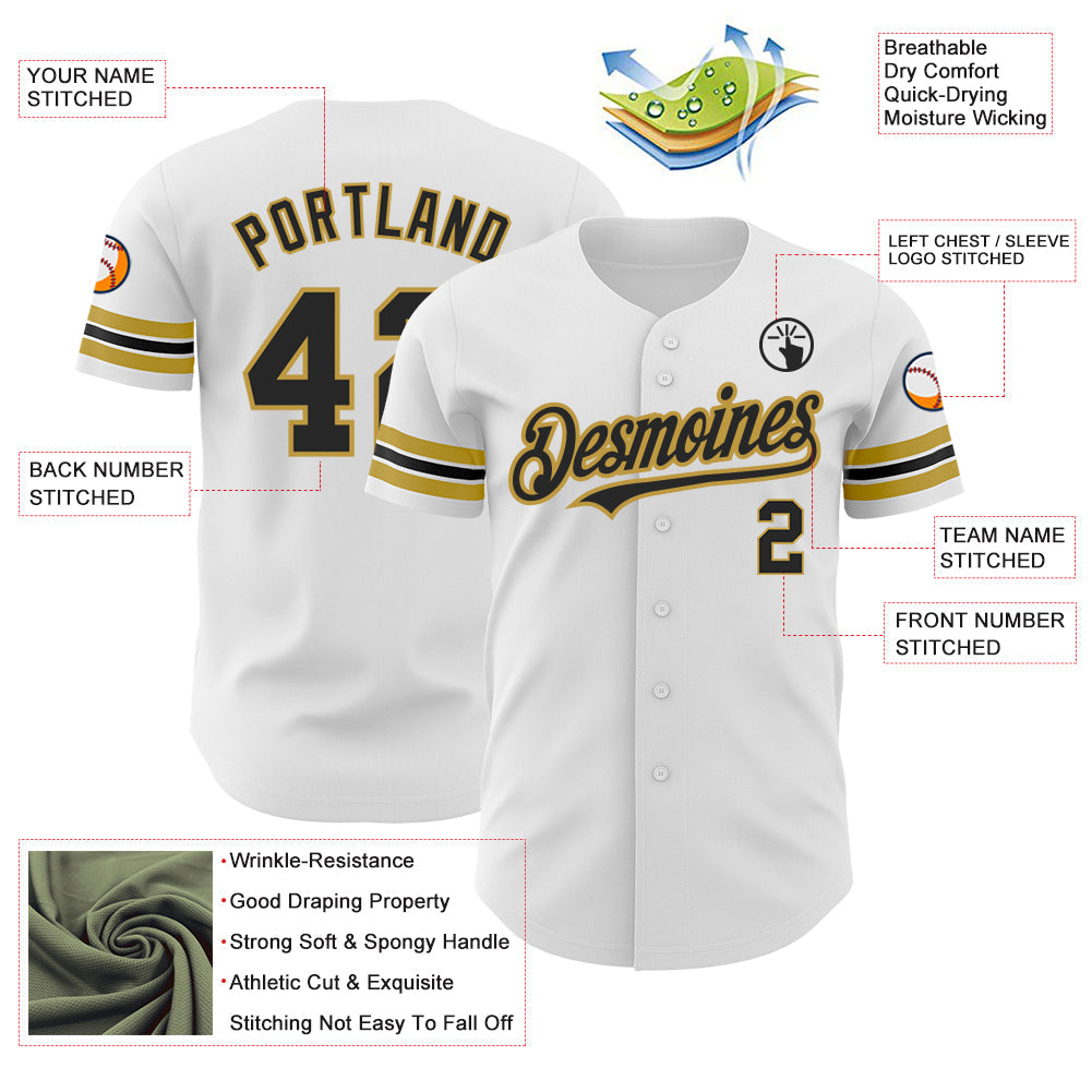 Custom White Black-Old Gold Authentic Baseball Jersey - Sky-Custom