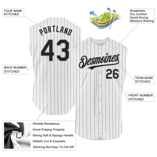 Custom White Black Pinstripe Gray Authentic Sleeveless Baseball Jersey - Sky-Custom