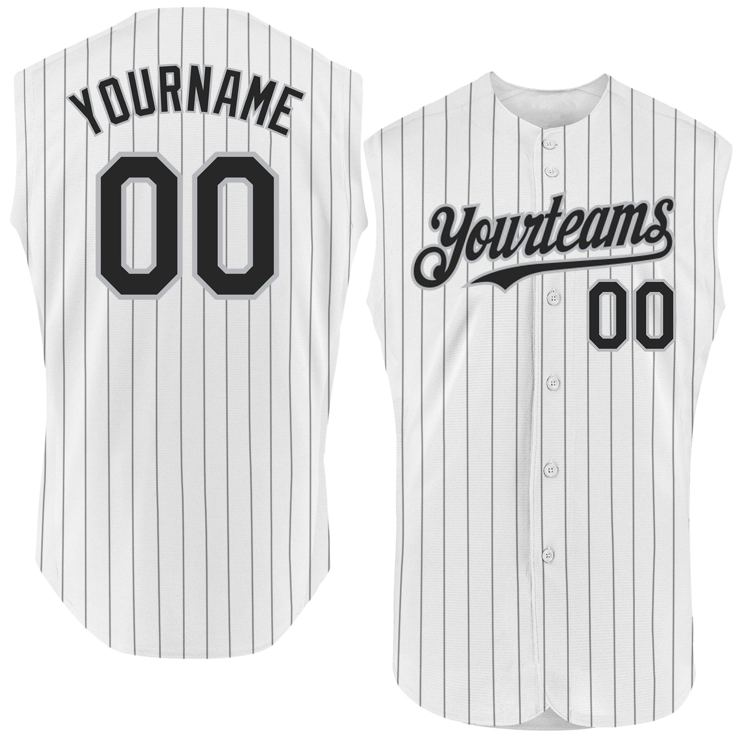 Custom White Black Pinstripe Gray Authentic Sleeveless Baseball Jersey - Sky-Custom