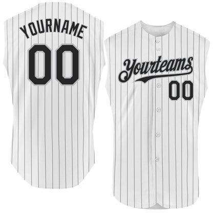 Custom White Black Pinstripe Gray Authentic Sleeveless Baseball Jersey - Sky-Custom