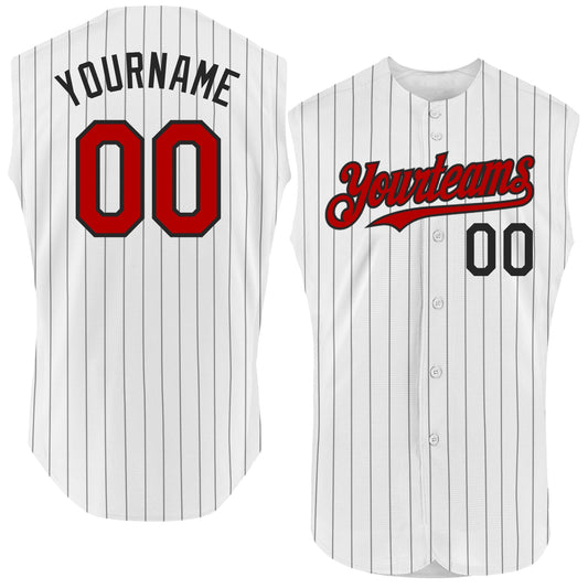 Custom White Black Pinstripe Red Authentic Sleeveless Baseball Jersey - Sky-Custom