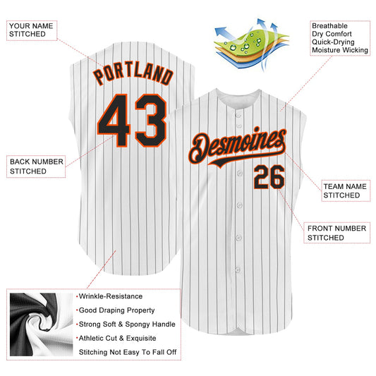 Custom White Black Pinstripe Orange Authentic Sleeveless Baseball Jersey - Sky-Custom