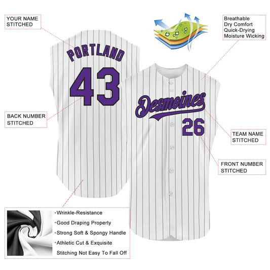 Custom White Black Pinstripe Purple Authentic Sleeveless Baseball Jersey - Sky-Custom