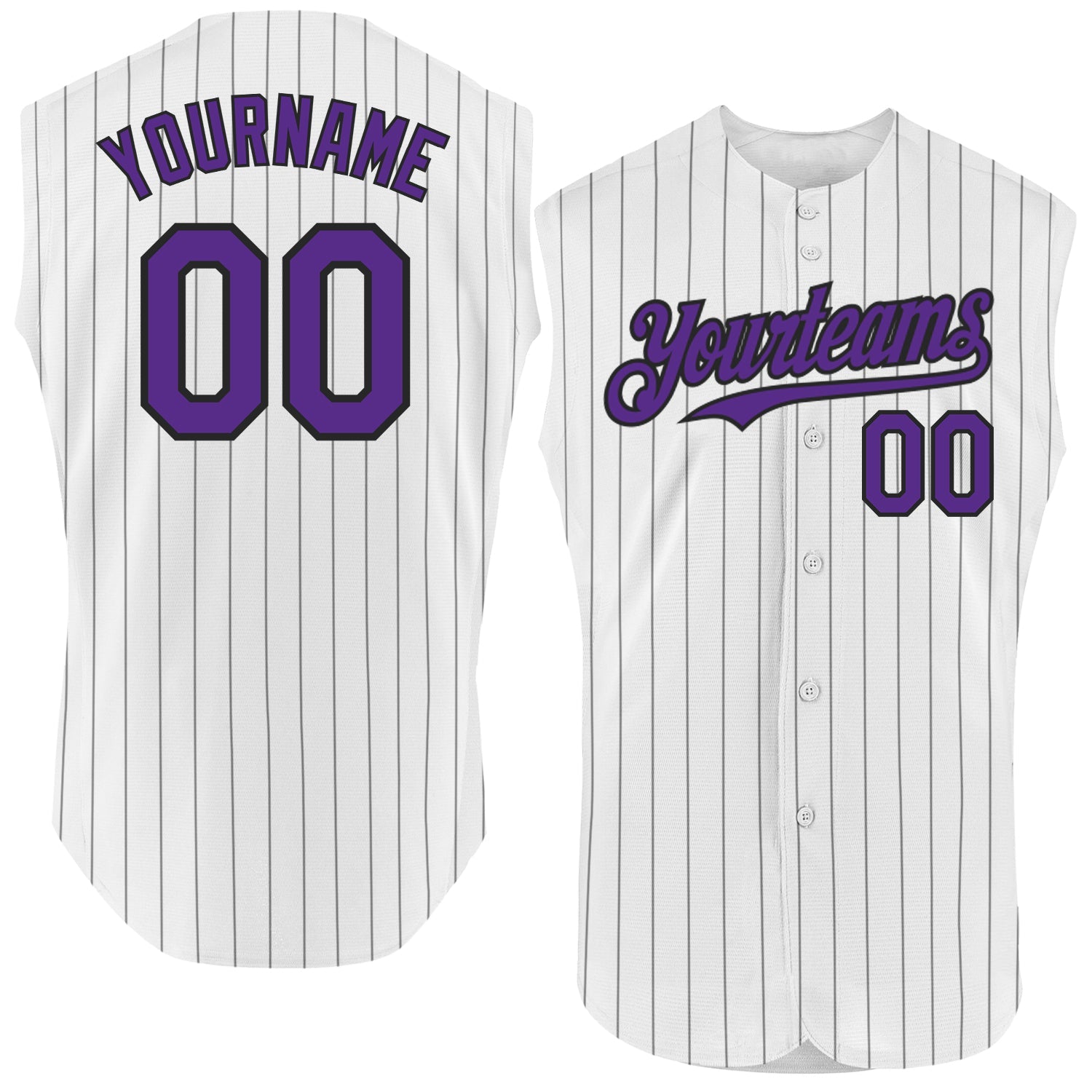 Custom White Black Pinstripe Purple Authentic Sleeveless Baseball Jersey - Sky-Custom