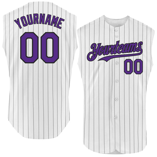 Custom White Black Pinstripe Purple Authentic Sleeveless Baseball Jersey - Sky-Custom