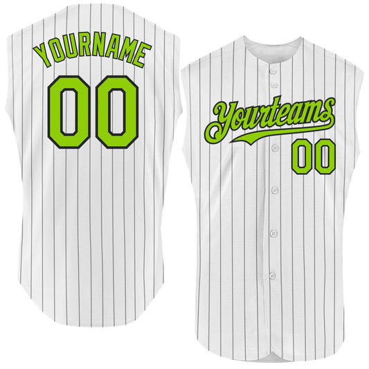 Custom White Black Pinstripe Neon Green Authentic Sleeveless Baseball Jersey - Sky-Custom