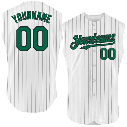 Custom White Black Pinstripe Kelly Green Authentic Sleeveless Baseball Jersey - Sky-Custom