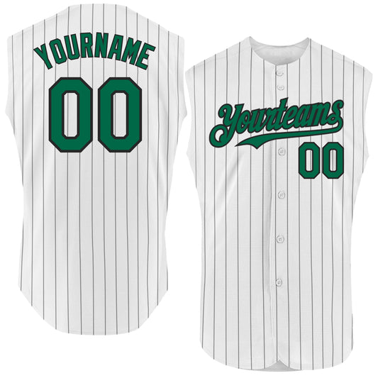 Custom White Black Pinstripe Kelly Green Authentic Sleeveless Baseball Jersey - Sky-Custom