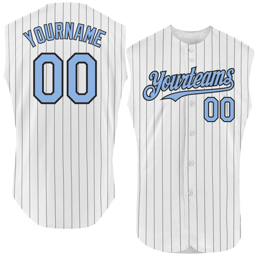 Custom White Black Pinstripe Light Blue Authentic Sleeveless Baseball Jersey - Sky-Custom