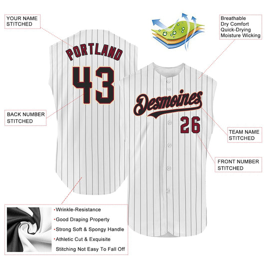Custom White Black Pinstripe Crimson-City Cream Authentic Sleeveless Baseball Jersey - Sky-Custom
