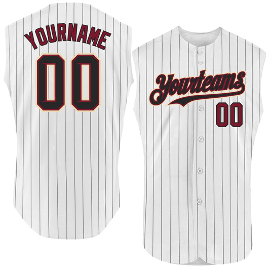 Custom White Black Pinstripe Crimson-City Cream Authentic Sleeveless Baseball Jersey - Sky-Custom