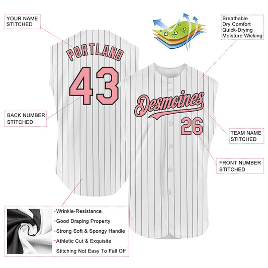 Custom White Black Pinstripe Medium Pink Authentic Sleeveless Baseball Jersey - Sky-Custom