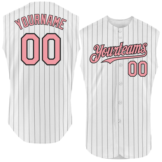 Custom White Black Pinstripe Medium Pink Authentic Sleeveless Baseball Jersey - Sky-Custom