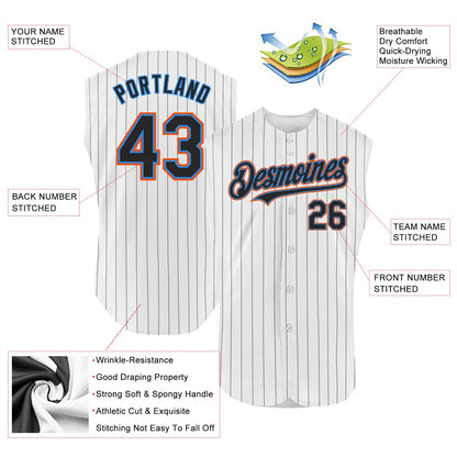 Custom White Black Pinstripe Electric Blue-Orange Authentic Sleeveless Baseball Jersey - Sky-Custom