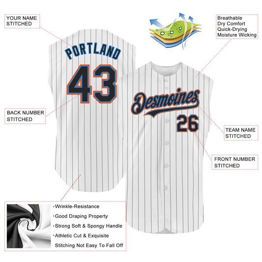 Custom White Black Pinstripe Electric Blue-Orange Authentic Sleeveless Baseball Jersey - Sky-Custom