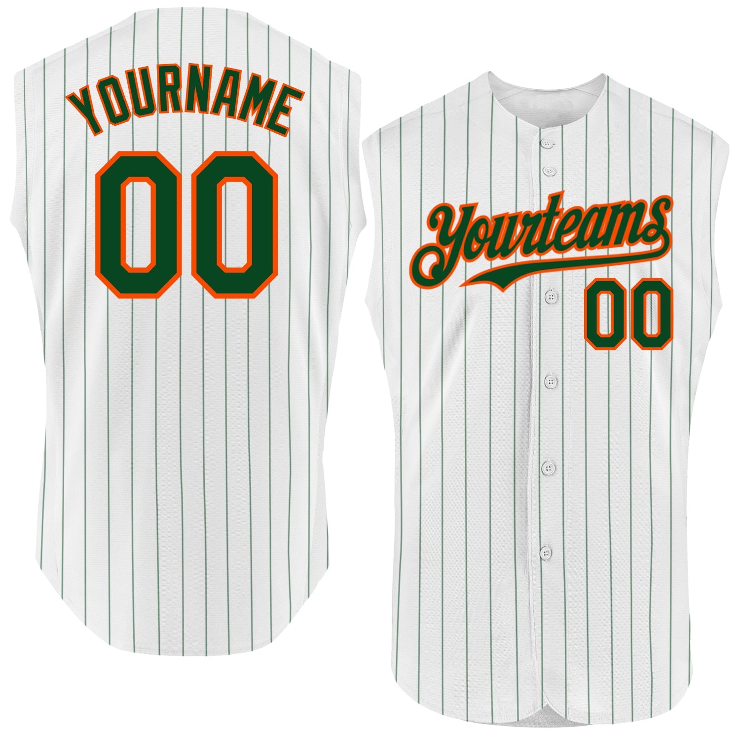 Custom White Green Pinstripe Orange Authentic Sleeveless Baseball Jersey - Sky-Custom