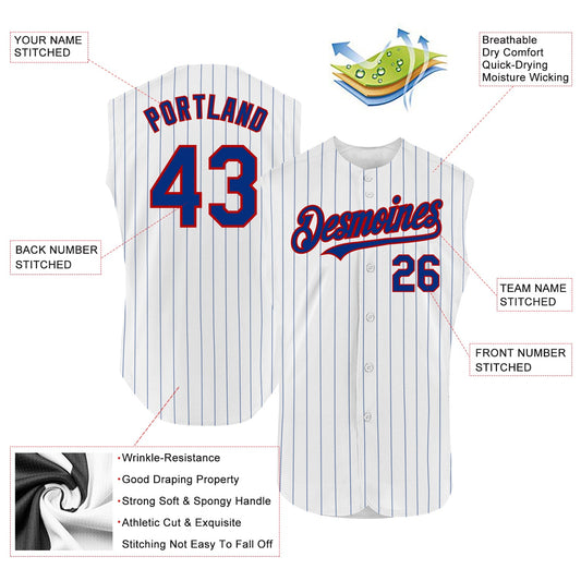 Custom White Royal Pinstripe Red Authentic Sleeveless Baseball Jersey - Sky-Custom