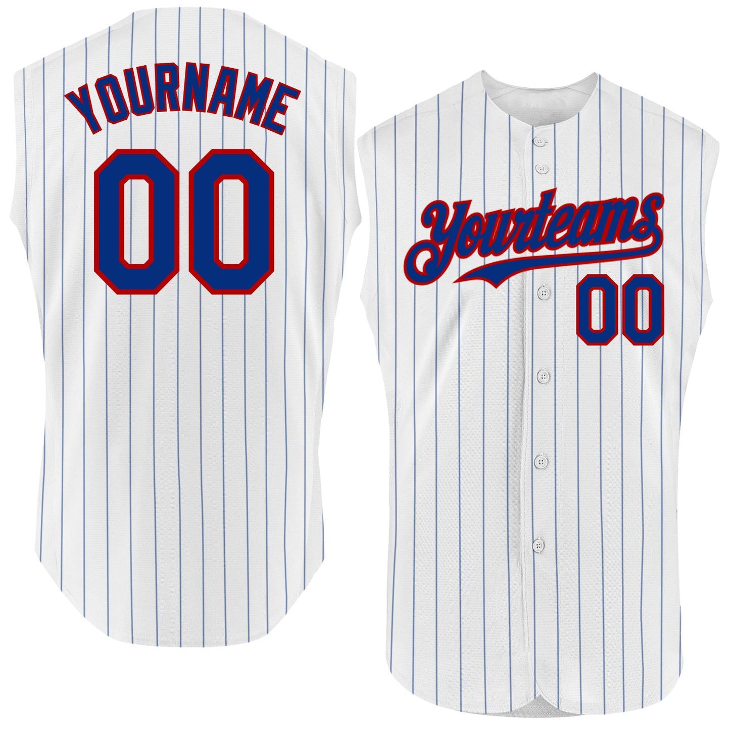 Custom White Royal Pinstripe Red Authentic Sleeveless Baseball Jersey - Sky-Custom