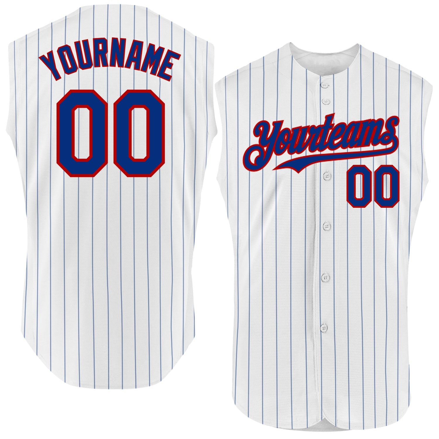 Custom White Royal Pinstripe Red Authentic Sleeveless Baseball Jersey - Sky-Custom