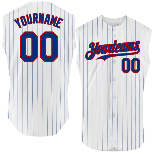 Custom White Royal Pinstripe Red Authentic Sleeveless Baseball Jersey - Sky-Custom