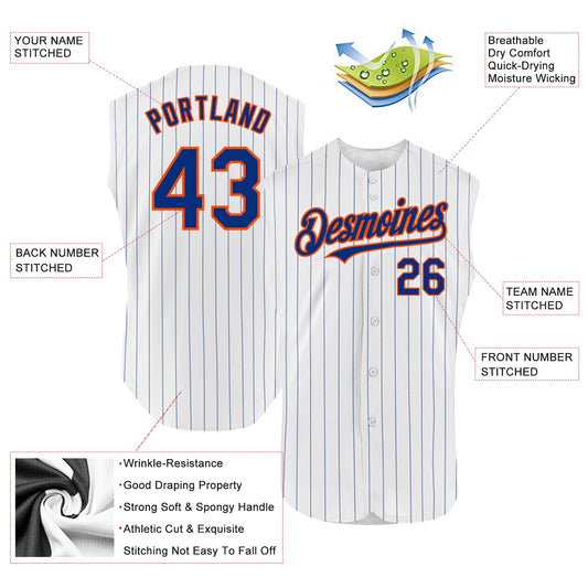 Custom White Royal Pinstripe Orange Authentic Sleeveless Baseball Jersey - Sky-Custom