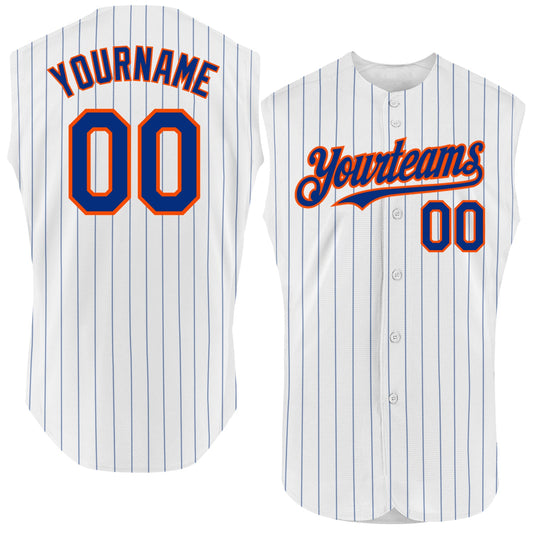 Custom White Royal Pinstripe Orange Authentic Sleeveless Baseball Jersey - Sky-Custom