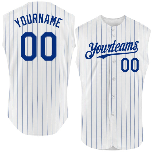 Custom White Royal Pinstripe Royal Authentic Sleeveless Baseball Jersey - Sky-Custom