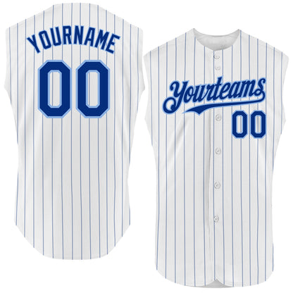 Custom White Royal Pinstripe Light Blue Authentic Sleeveless Baseball Jersey - Sky-Custom
