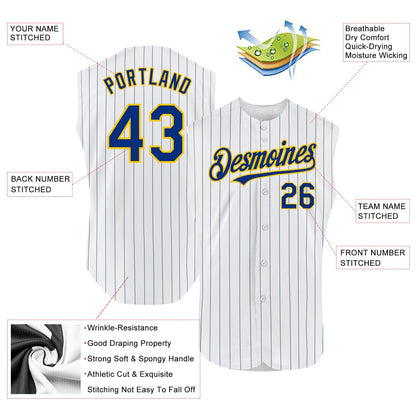 Custom White Royal Pinstripe Yellow Authentic Sleeveless Baseball Jersey - Sky-Custom
