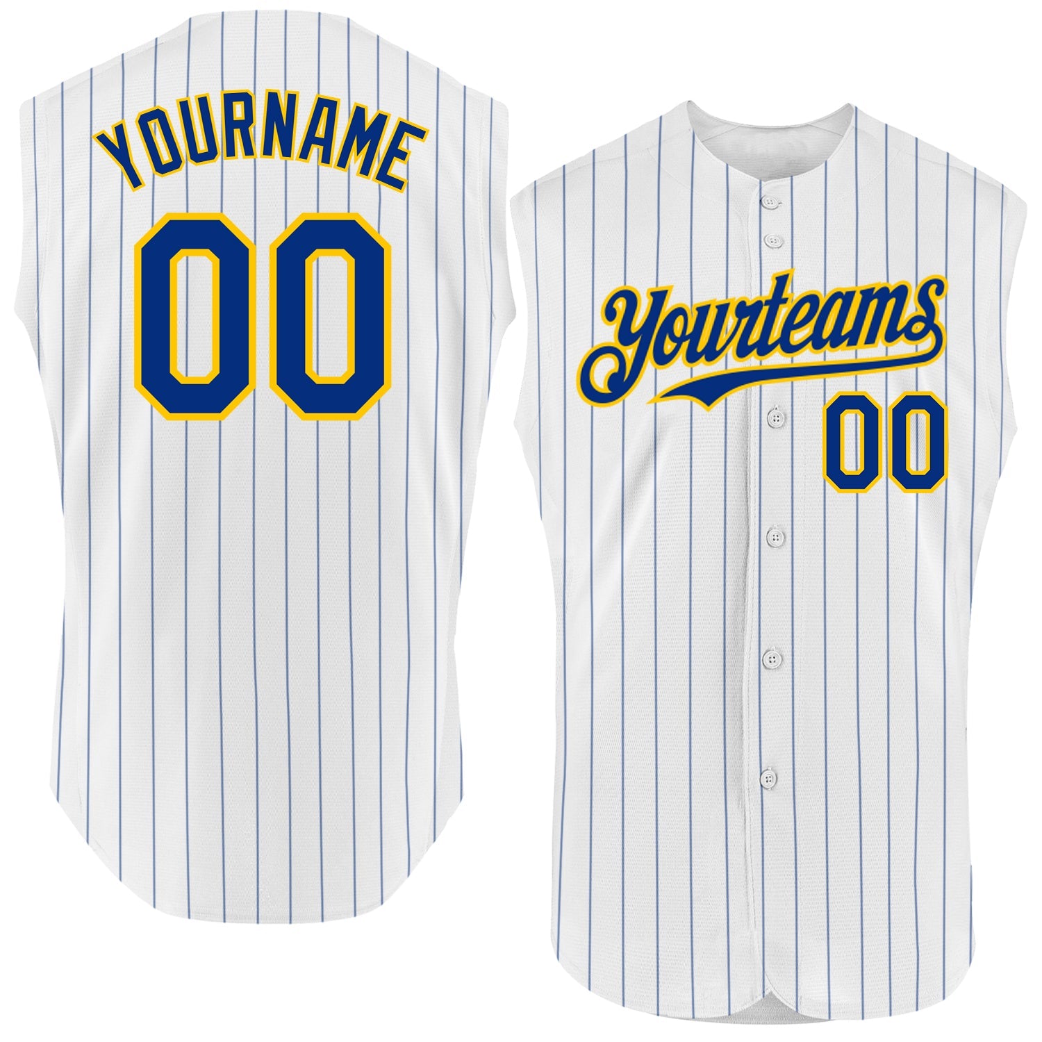 Custom White Royal Pinstripe Yellow Authentic Sleeveless Baseball Jersey - Sky-Custom