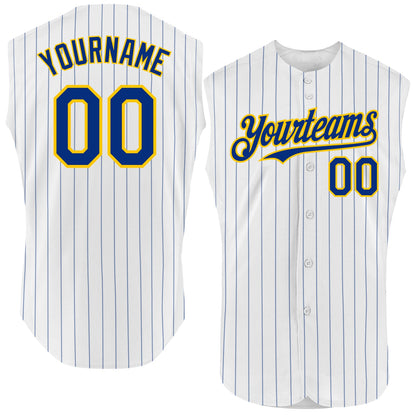 Custom White Royal Pinstripe Yellow Authentic Sleeveless Baseball Jersey - Sky-Custom