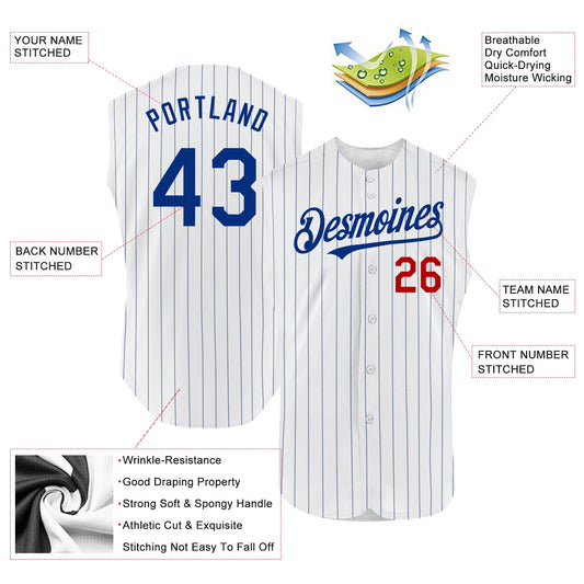 Custom White Royal Pinstripe Red Authentic Sleeveless Baseball Jersey - Sky-Custom