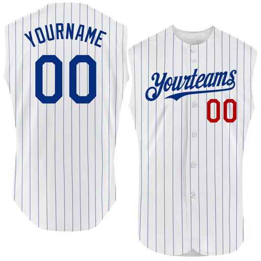 Custom White Royal Pinstripe Red Authentic Sleeveless Baseball Jersey - Sky-Custom