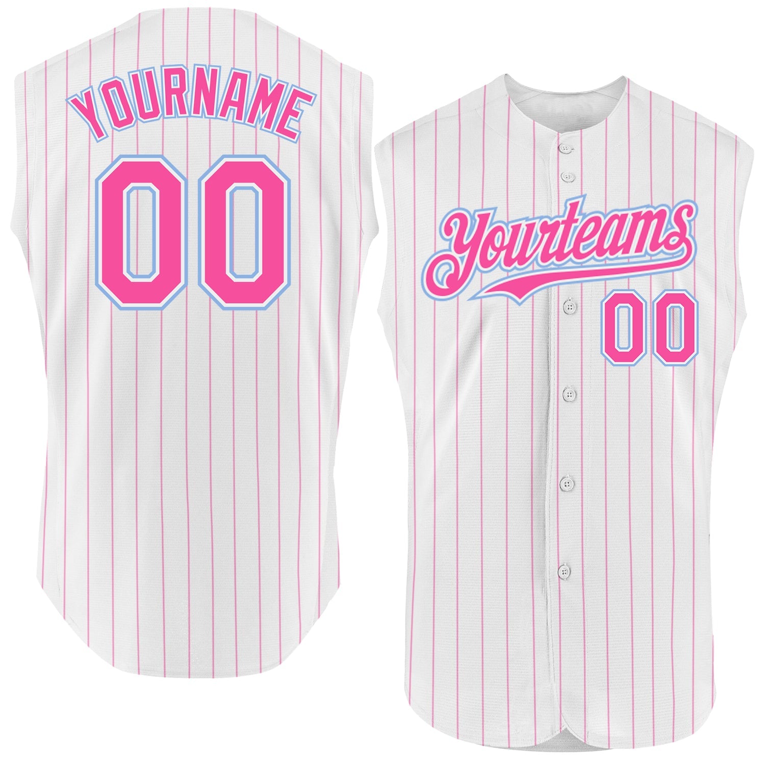 Custom White Pink Pinstripe Light Blue Authentic Sleeveless Baseball Jersey - Sky-Custom