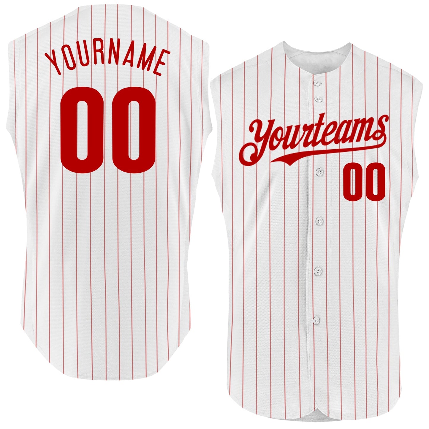 Custom White Red Pinstripe Red Authentic Sleeveless Baseball Jersey - Sky-Custom